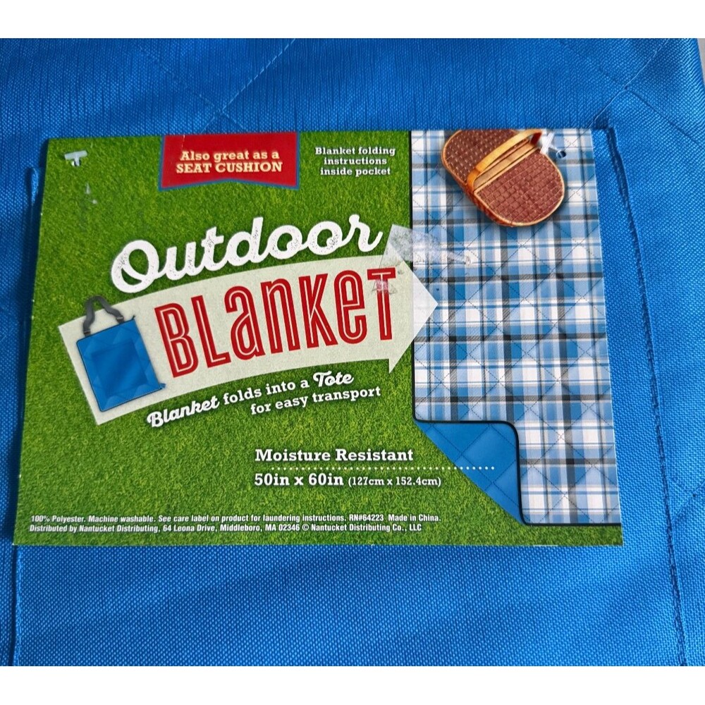 All Weather Blanket Blue Camping Beach Picnic Zip 50x60 Seat Cushion Carry Strap